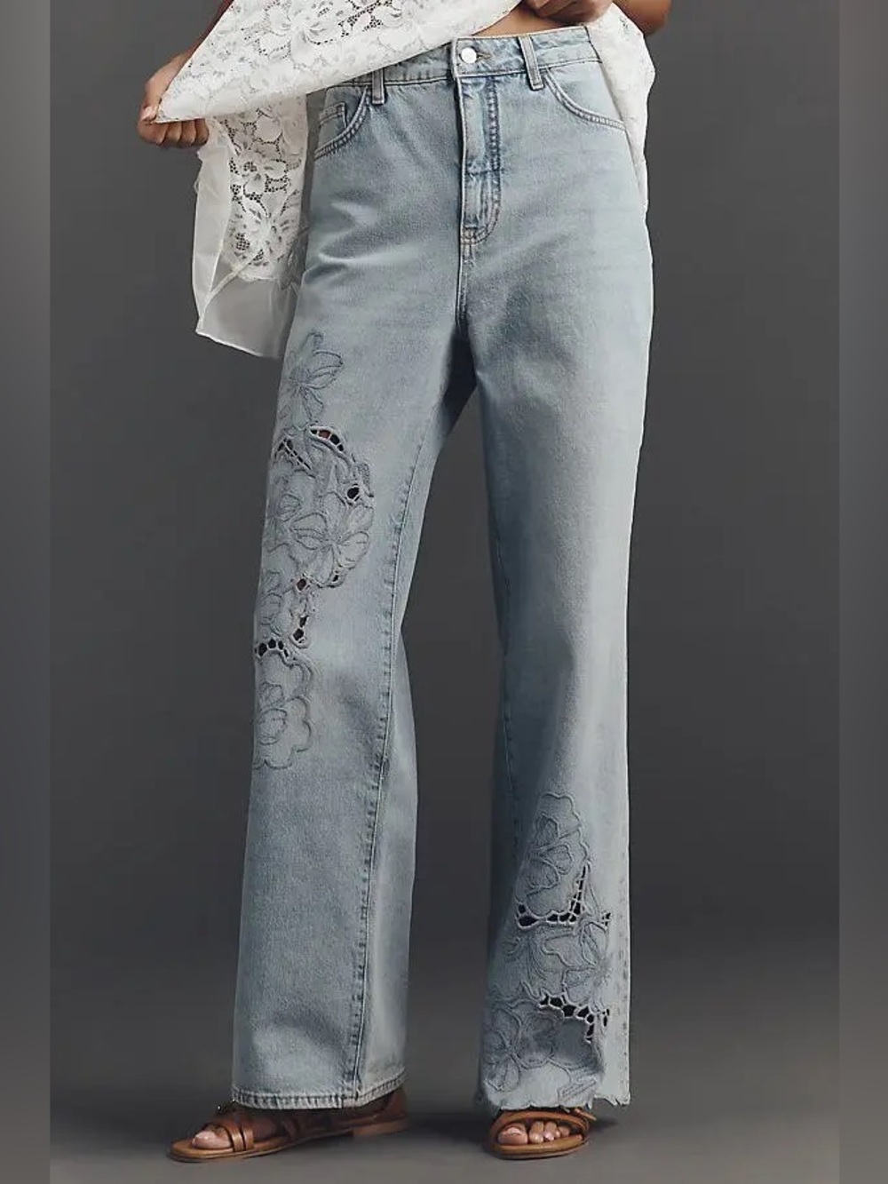 Pilcro Anthropologie Austyn High-Rise Wide-Leg Jeans Floral Embroidered 33P